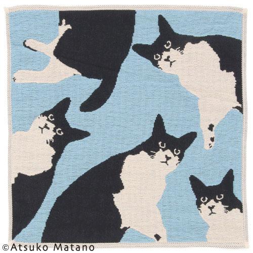 楽天市場 今治タオルハンカチ Atsuko Matano 3重ガーゼハンカチ ミルチーフうちの猫 大版サイズ 日本製 スカイブルー 堀田勉強堂