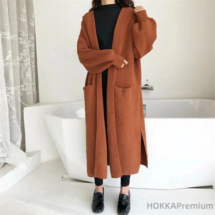 【送料無料】ロングカーディガン レディース 秋 秋冬 大きいサイズ 厚手 パーカー 帽子 フード付き カーディガン