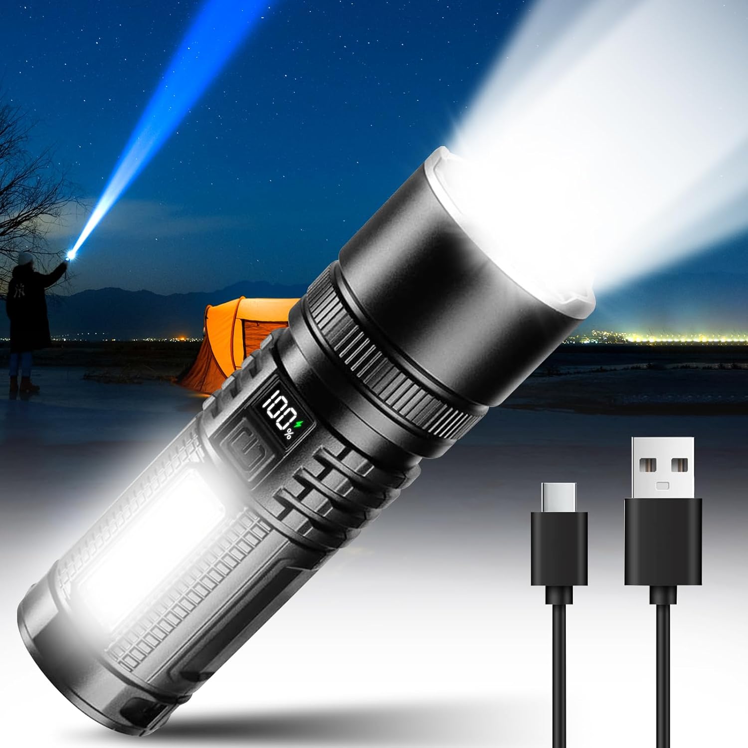 防災 20000ルーメン 高輝度ランプビーズ 液晶画面デジタル残量】ledライト 【2025年新登場