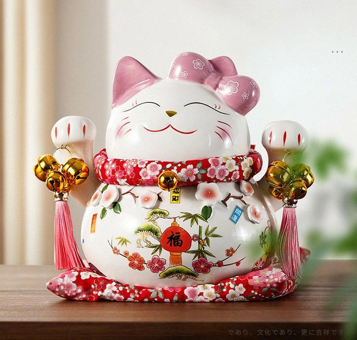 楽天市場】開運招き猫 置物 陶器製 赤 和風 風水 金運アップ