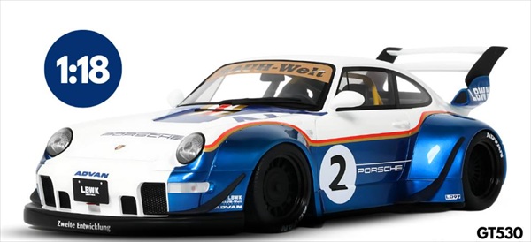 ミニカー 1/18 ポルシェ 911 993 RWB LW レーシング 2004 白青色 PORSCHE - 911 993 RWB LIBERTY WALK N 2 RACING 2004 【特別限定品】|HOTTOYS ホットトイズ