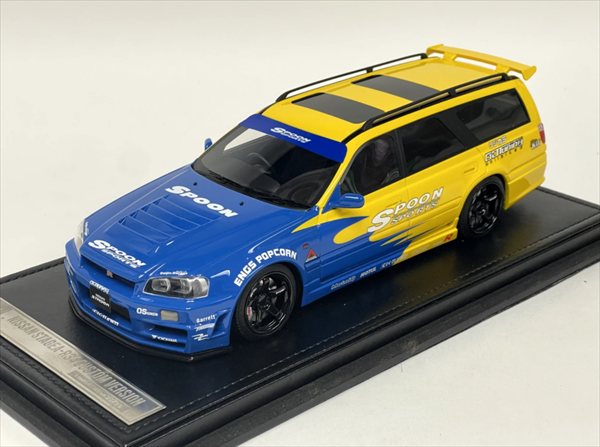 ミニカー 1/18 GTR R34 ステイション手押し車 カスタム遣りかた 「Spoon」青黄味がかった 人並み外れた20台制限事項 地上地平GTR 1/18 Ivy Nissan Skyline GT-R R34 Stagea Custom Version Wagon Spoon Theme【取っておく商いもの】