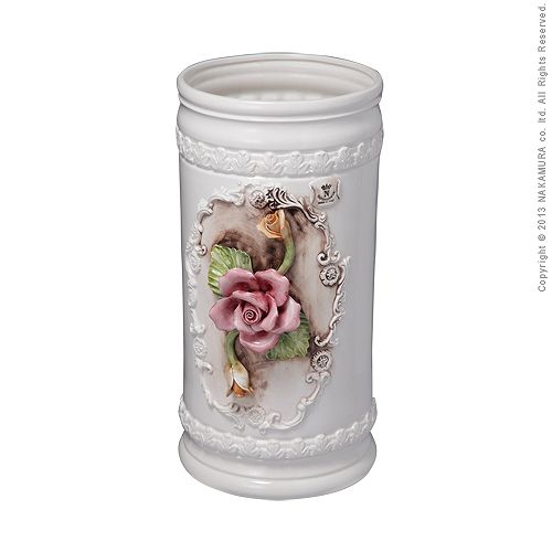 イタリア製 アンティーク調 傘立て 陶器 送料無料 陶製 傘たて アンブレラスタンド おしゃれ ホワイト 薔薇 花柄 バラ 白 洋式 洋風 Napierprison Com