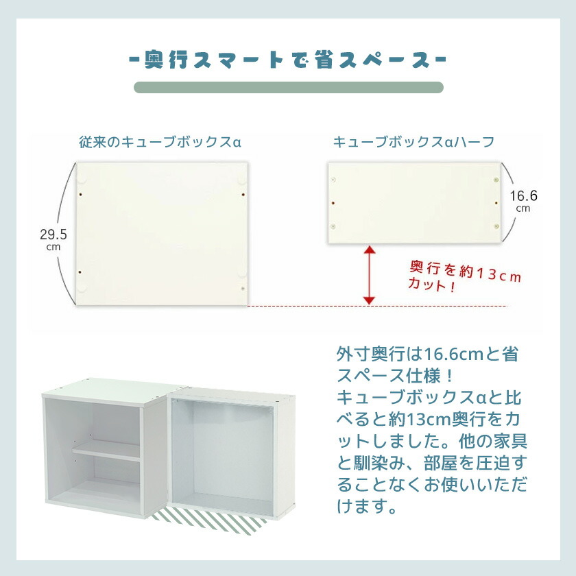 カラフル12色から選べる 扉付き カラーボックス ハーフ キューブボックスα 薄型 木製 彩 収納棚