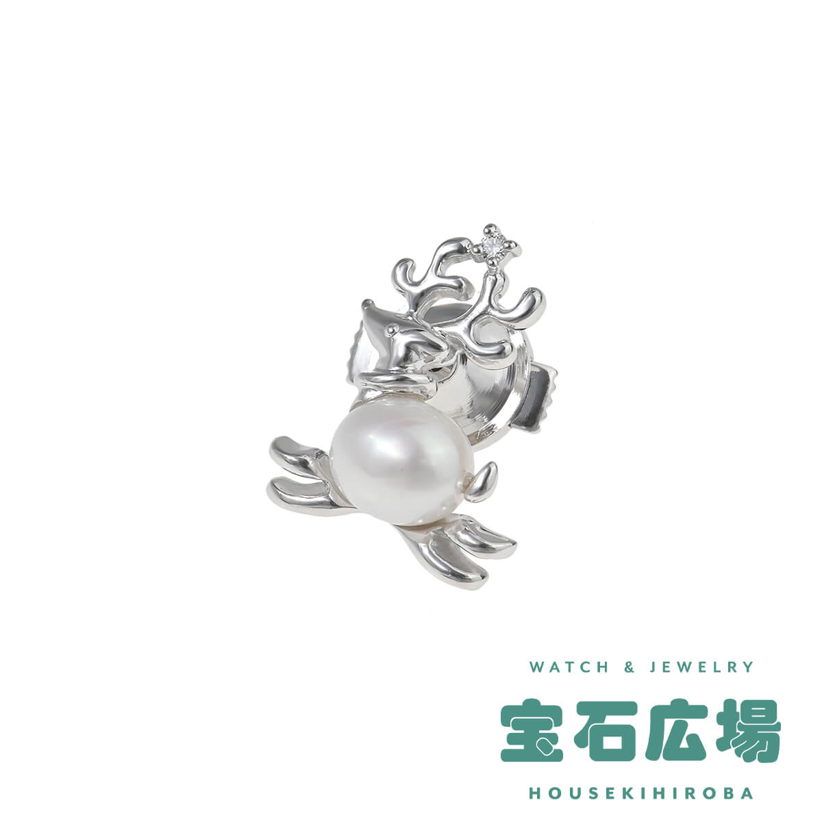 タサキ TASAKI トナカイ 淡水パール・ダイヤ ピンブローチ 【中古】ユニセックス ジュエリー 送料無料