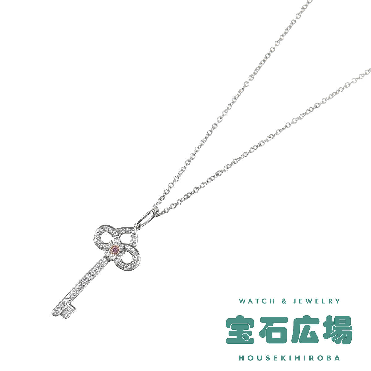 ティファニー TIFFANY&Co. フルール ド リス キー 1Pピンクダイヤ・ダイヤ ペンダントネックレス 【中古】ユニセックス ジュエリー 送料無料|宝石広場