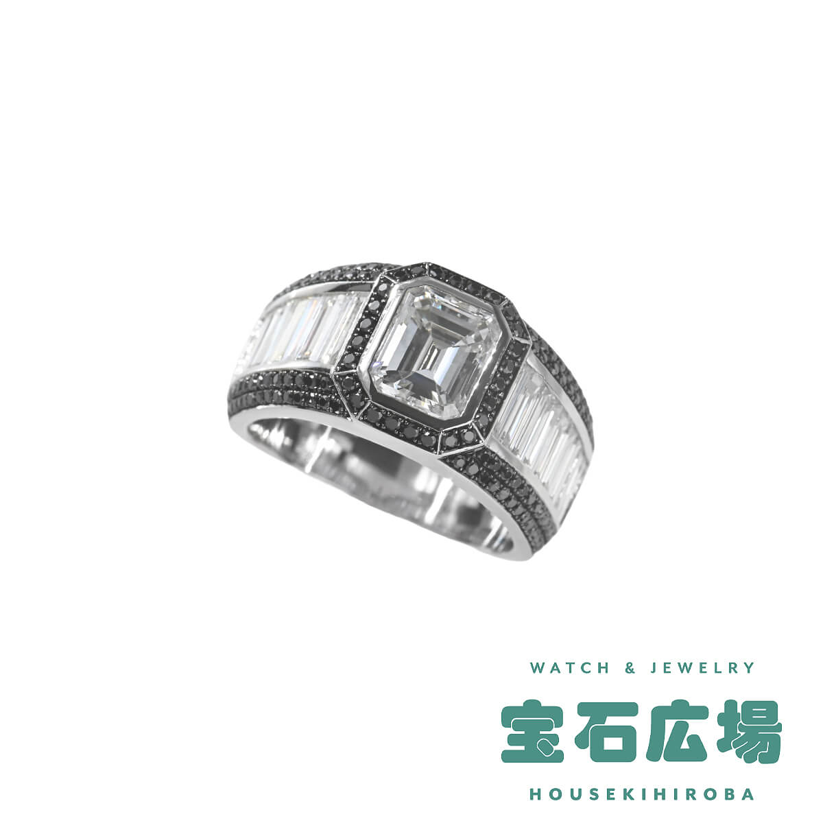ノーブランド エメラルドカットダイヤ・テーパーダイヤ・ブラックダイヤ リング 【中古】ユニセックス ジュエリー 送料無料|宝石広場