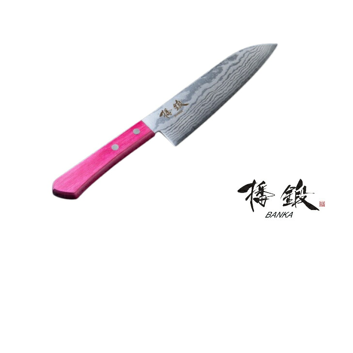 播鍛 ステンレス V金10号 8層積層鋼 三徳 包丁 １６５mm 牡丹 秘伝 鍛造 手造り 両刃 包丁
