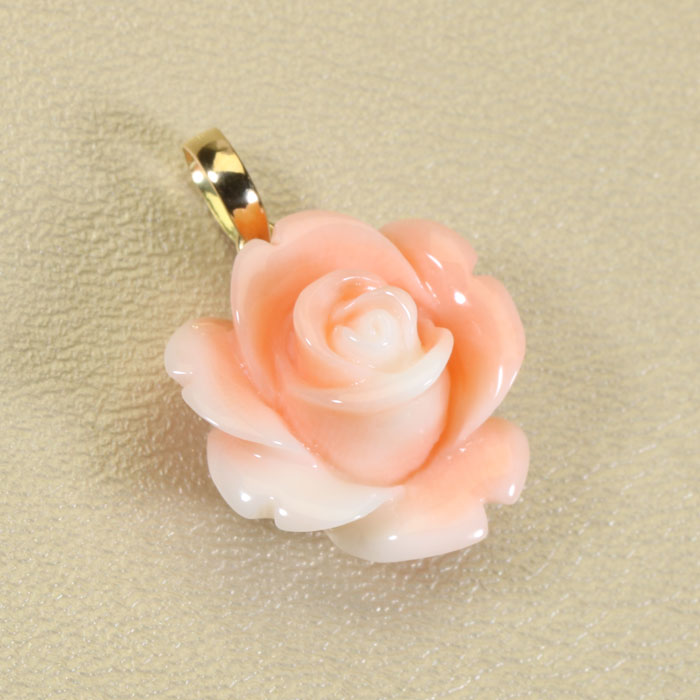 楽天市場】桃珊瑚 ネックレス ペンダント 薔薇 花 一粒 K18YG 無