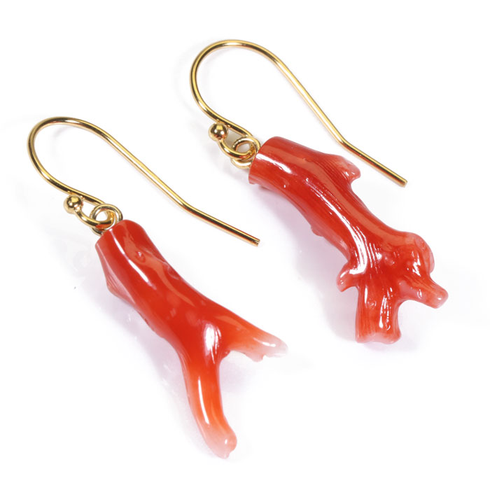 楽天市場】赤珊瑚 ピアス フック 枝 ゴールドフィルド 無染色 SANSUI 3  