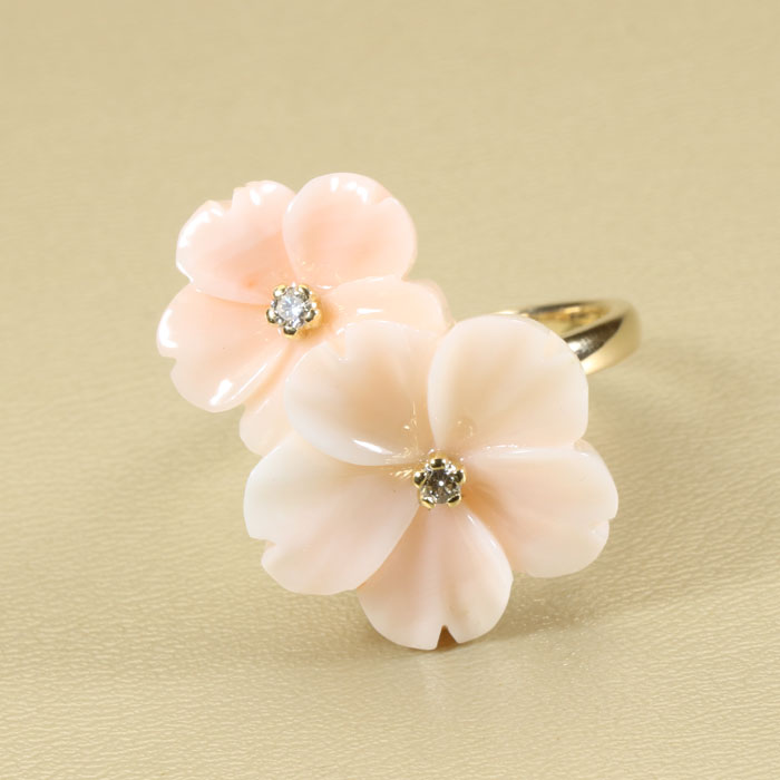 ミッド珊瑚 指輪 リング 桜 花 K18 イエローゴールド 無染色 SANSUI レディース 女性 ファッション アクセサリー ジュエリー 珊瑚婚式 3月誕生石 ラッピング無料 送料無料