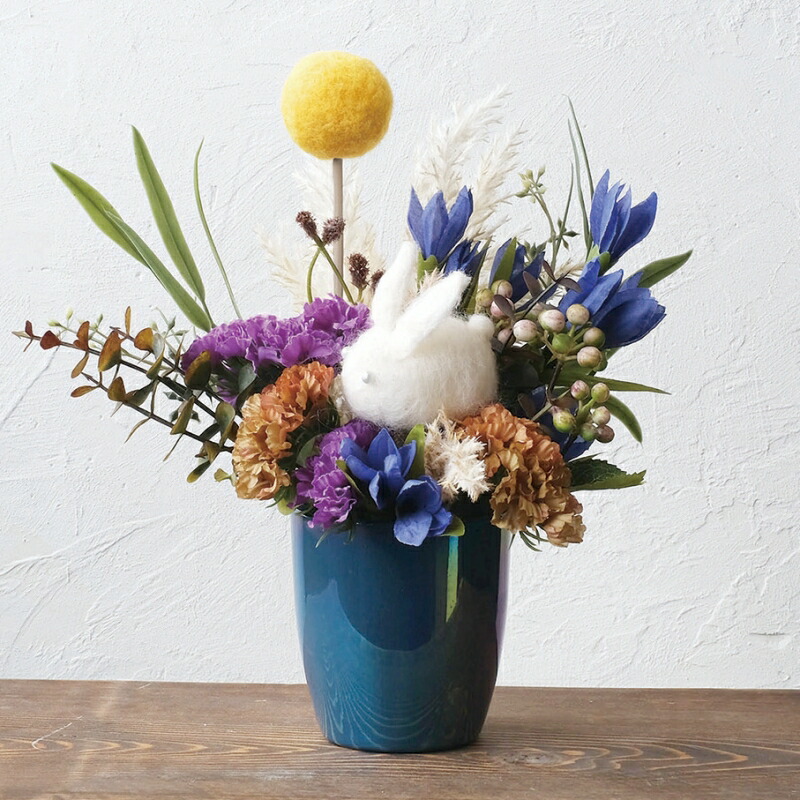 花と十五夜月とススキのデザイン麻のれん 一哉 花と十五夜月とススキのデザイン麻のれん 一哉 花と十五夜月と