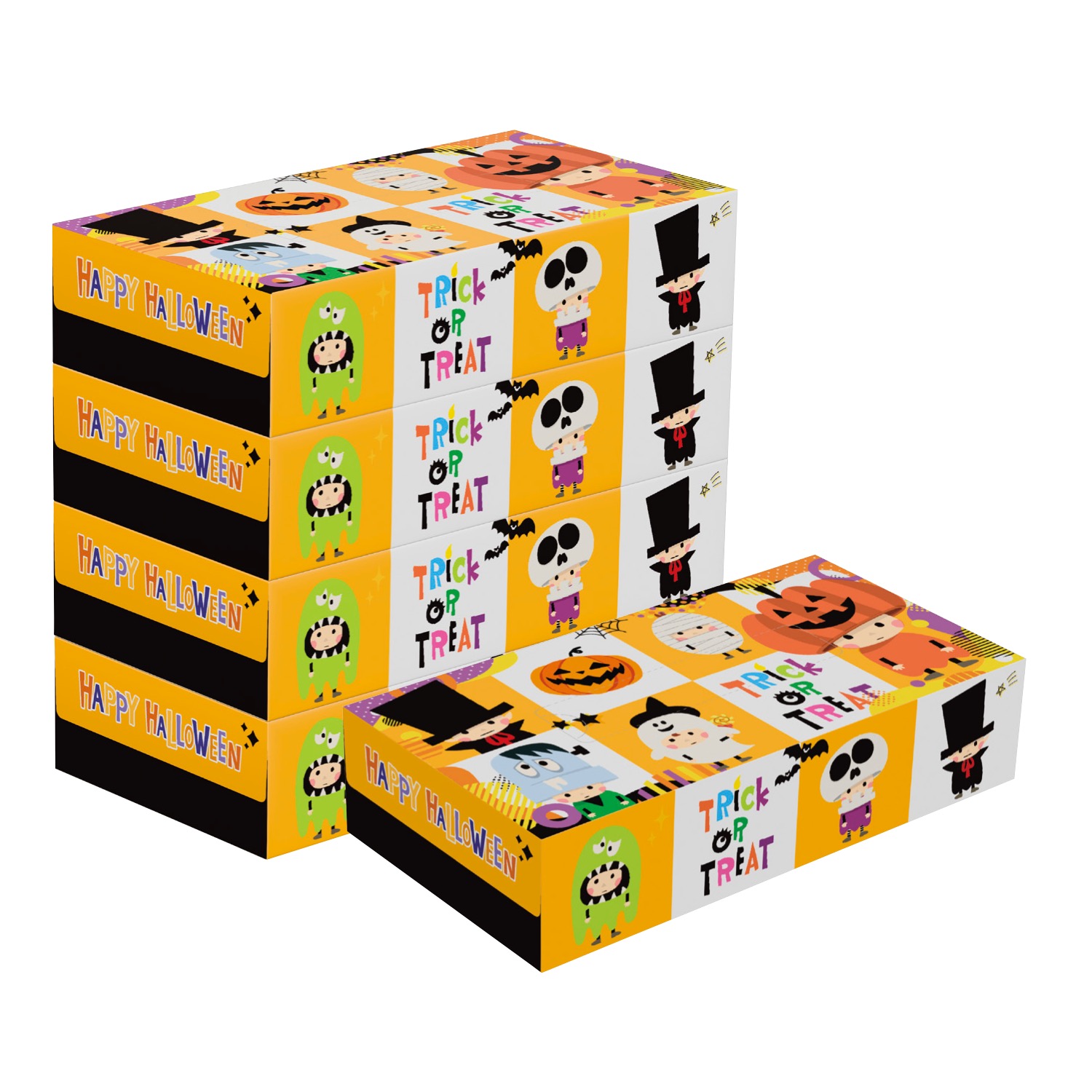 【※代引き注意事項あり※】 【ハッピーハロウィンBOX ティッシュ100W5P】 【1ケース20P入/1パックあたり500円(税込)】 ティッシュペーパー ハロウィン 仮装パーティ イベント 催事 企画 ディスプレイ 抽選会 販促品 粗品 ノベルティ プレゼント 学校 幼稚園 保育園