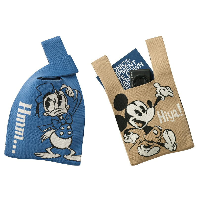 【ミッキー＆ドナルド ニットバッグ】人気キャラクター 厚手ニット 伸縮性◎ ニット編み 収納力抜群 型崩れしにくい ワンハンドルスタイル サブバッグ エコバッグ 外出 お出掛け プレゼント 景品 粗品 販促品 イベント 特典 抽選会 記念品 参加賞 ノベルティ｜イベント企画ノベルティセンター