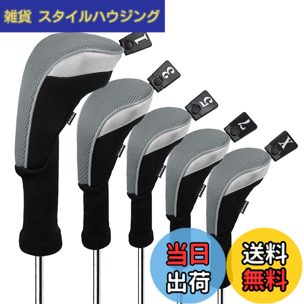 【送料無料】Andux ゴルフ ウッドドライバー ヘッドカバーロングネック 5個セット 460cc対応 MT/MG34 (グレー)