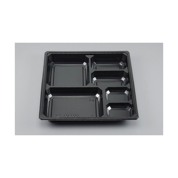 【屋号必須】シーピー化成 紙弁当箱 一体型80-80対応中仕切 BOX80-80B 黒 240×240×35mm 1ケース300枚入