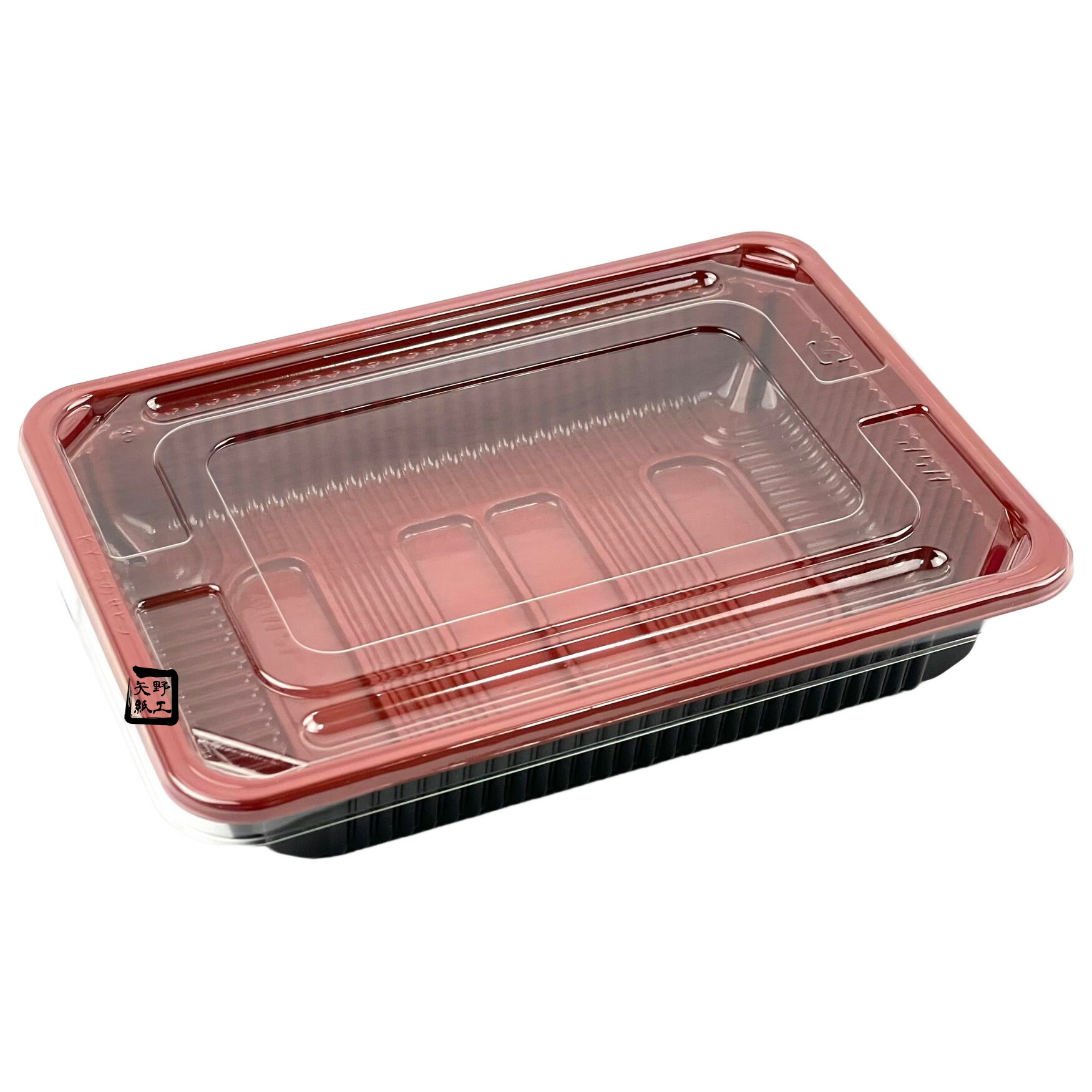 【屋号至要たる】弁当入れもの 中仕切り皆無 KY-5 朱黒 164×119×31粍 KY-5平のせ蓋仕掛ける 1仕掛ける各2400枚入 北原産業