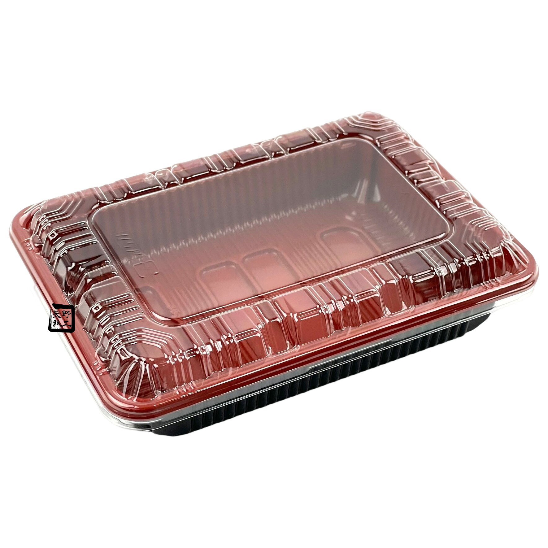 【屋号至要たる】弁当入れもの 中仕切り皆無 KY-5 朱黒 164×119×31粍 外嵌合 KY-5盛嵌合蓋仕掛ける 1仕掛ける各2400枚入 北原産業