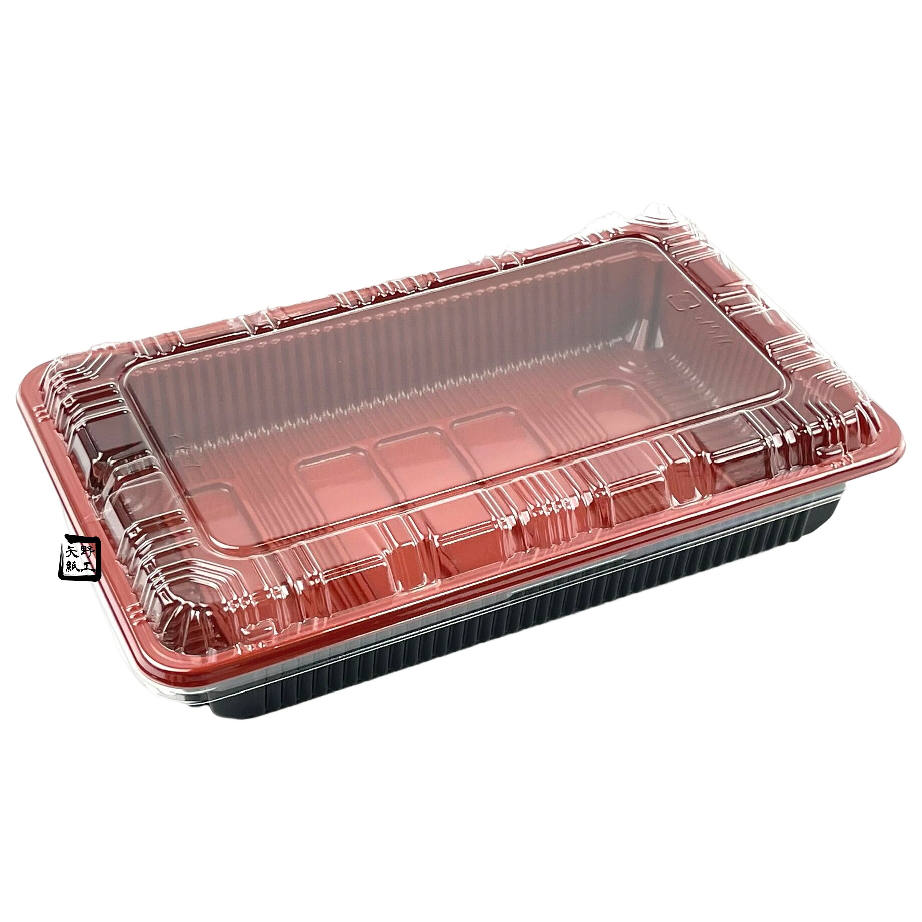 【屋号至要たる】弁当入れもの 中仕切り皆無 KY-7 朱黒 208×131×34粍 KY-7盛嵌合蓋仕掛ける 1仕掛ける各1800枚入 北原産業