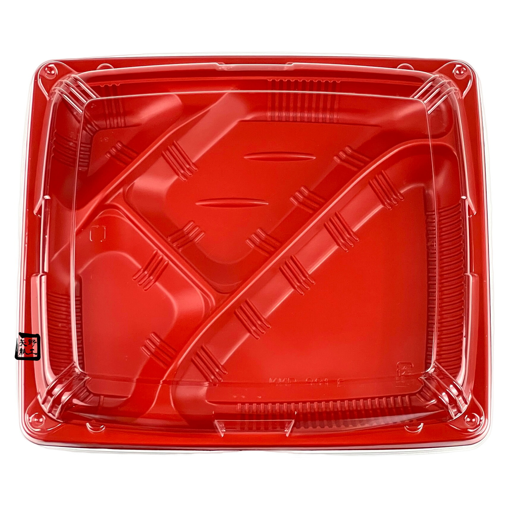 【屋号必須】弁当容器 KKP-301-2赤 231×202×30mm 外嵌合 蓋セット 1セット各600枚入 北原産業