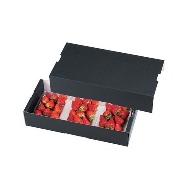 【屋号必須】いちご箱 L-2317・L-2318 イチゴ3Pサービス箱 黒 本体蓋セット 375×177×72mm 1セット各200枚 ヤマニパッケージ
