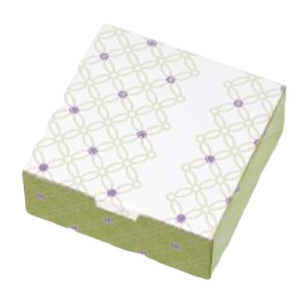 【屋号必須】和菓子用紙箱 19-650M ルミアサービス箱 七宝つなぎ もえぎ色 4個 123×122×48mm 1ケース200枚入り ヤマニパッケージ