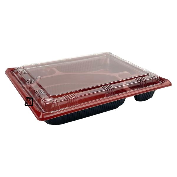 【屋号必須】弁当容器 KE-1B 朱黒 240×202×34(フタ15)mm 内嵌合 本体蓋セット 1セット各800枚入 北原産業