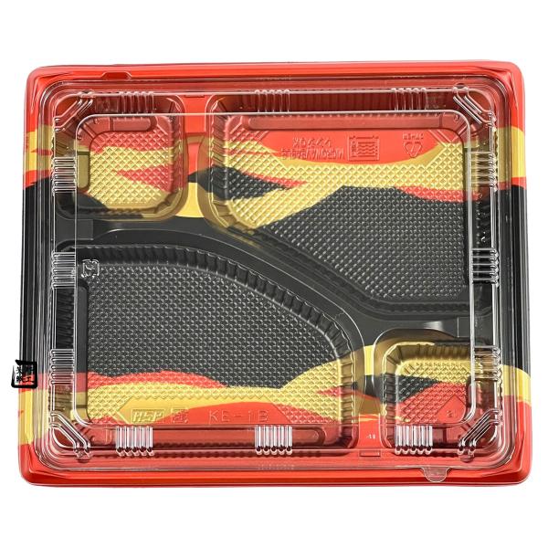 【屋号必須】弁当容器 KE-1B 赤帯B 240×202×34(フタ15)mm 内嵌合 本体蓋セット 1セット各800枚入 北原産業