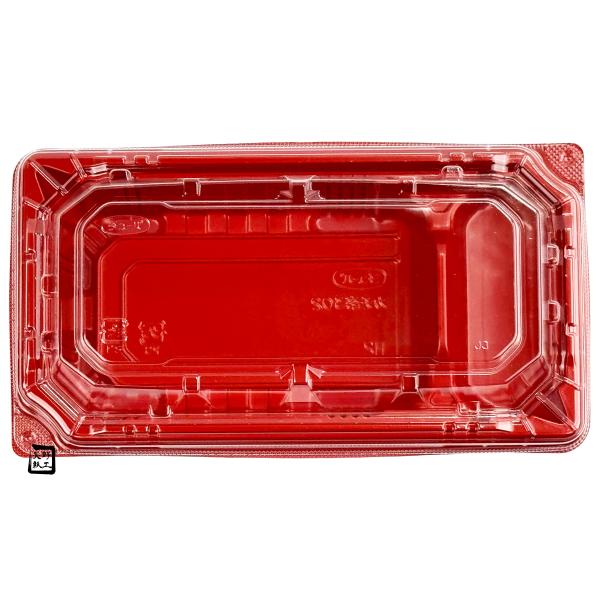【屋号必須】弁当容器 カチ楽 302 Pレッド 透明蓋セット 218×120×38mm 1セット各1000枚入 エフピコチューパ