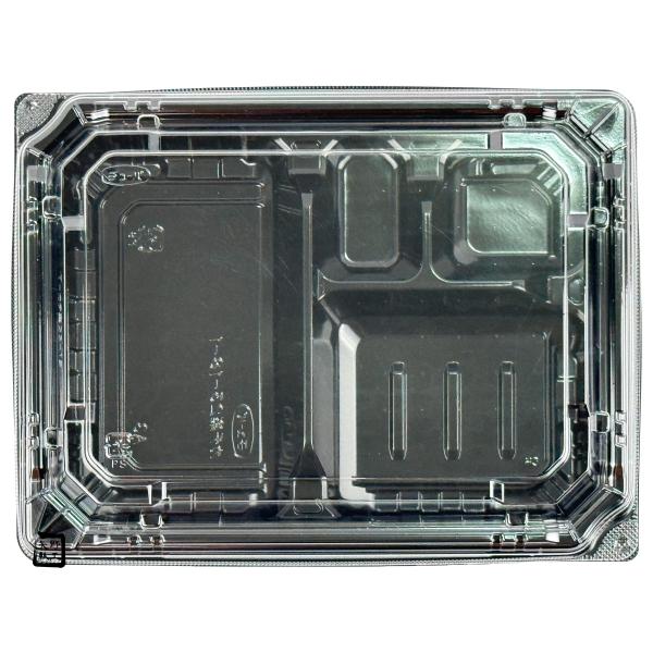 【屋号必須】弁当容器 カチ楽 23-18-1 黒 透明蓋セット 234×180×32mm 1セット各600枚入 エフピコチューパ|包材の蔵 店