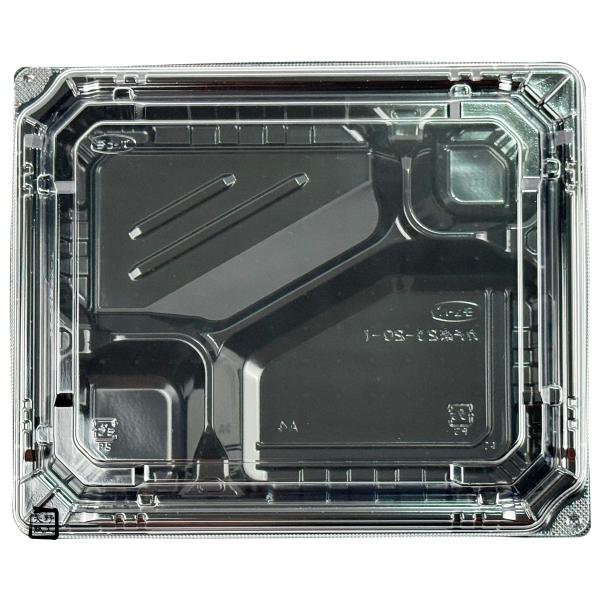 【屋号必須】弁当容器 カチ楽 23-20-1 黒 透明蓋セット 234&times;195&times;32mm 1セット各600枚入 エフピコチューパ｜包材の蔵　店