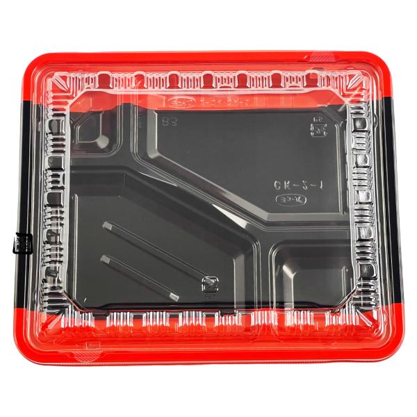 【屋号必須】弁当容器 CK-2-1 フチ赤黒 透明蓋セット 240&times;202&times;32mm 1ケース400枚入 CP520520 エフピコチューパ｜包材の蔵　店