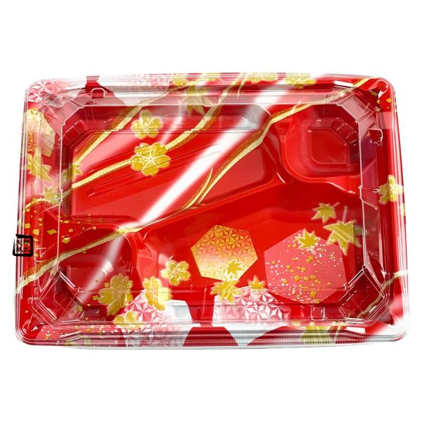 【屋号必須】弁当容器 MS角弁 23-17-2 かなで赤 透明蓋セット 234×170×33mm 1セット各600枚入 エフピコチューパ