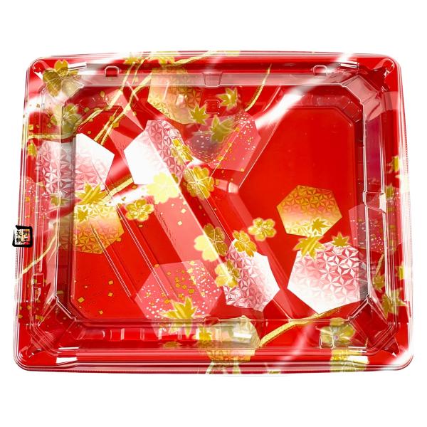 【屋号必須】弁当容器 MS角弁 23-19-2 かなで赤 透明蓋セット 234×194×33mm 1セット各600枚入 エフピコチューパ|包材の蔵 店