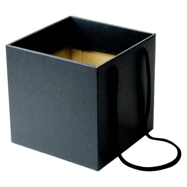 【屋号必須】フラワーケース F-322 ミニブーケキャリー 150(ブラック) 140×140×155mm 1ケース100枚入 花用紙箱 手提 紐付