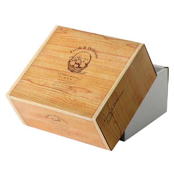 【屋号必須】ぶどう箱 ぶどう化粧箱 2房 木目柄 271×303×142mm 1ケース25枚入 661609 星野