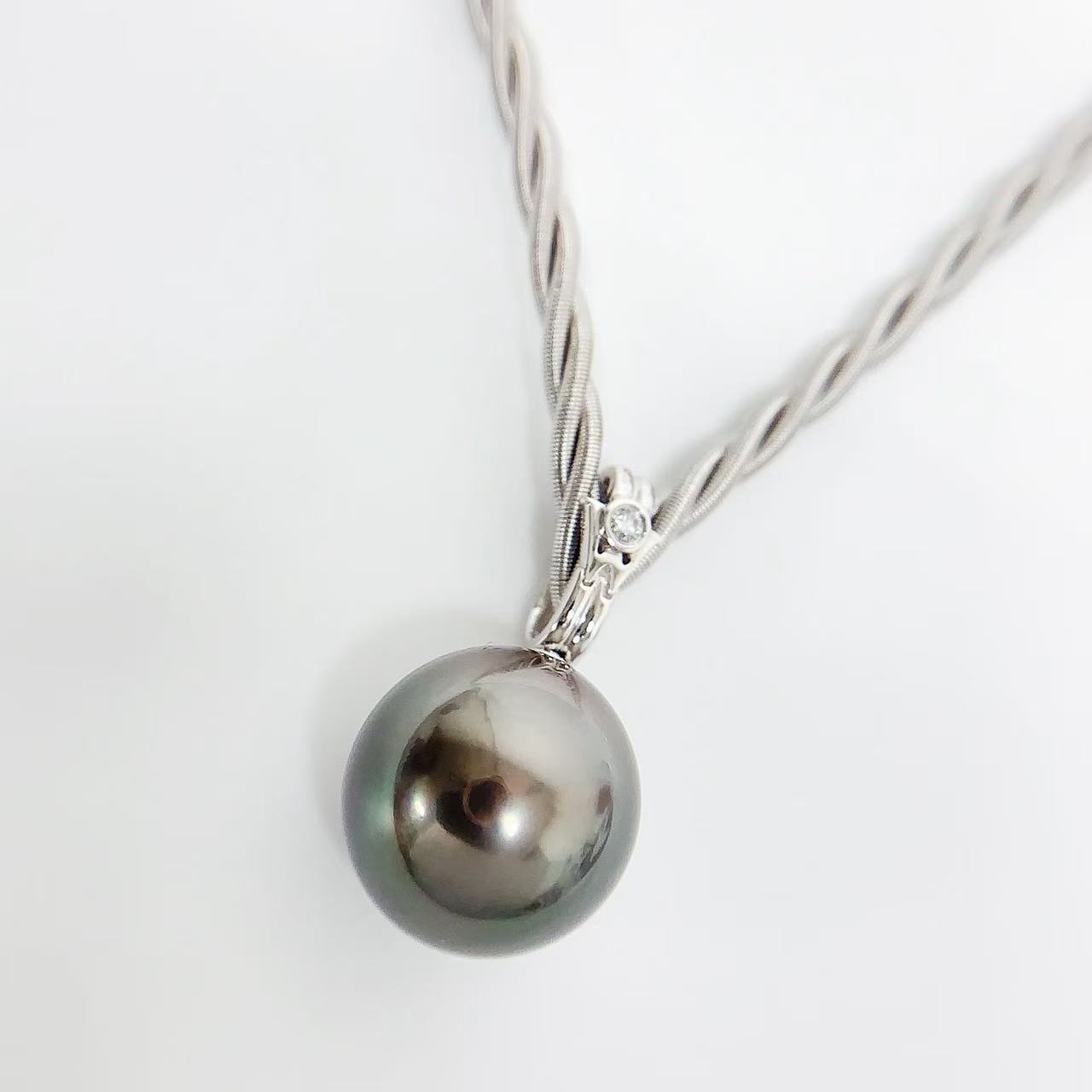 【中古】ウェレンドルフ WELLENDORFF ミキモト MIKIMOTO 黒蝶パール 12.5mm ネックレス 　ダイヤモンド K18WG ホワイトゴールド