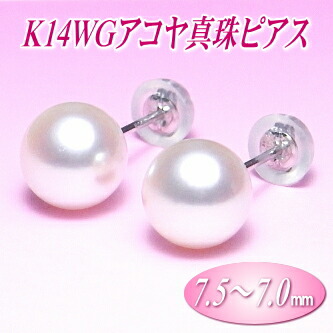 K14WGアコヤ真珠ピアス（7.5～7.0ミリ）