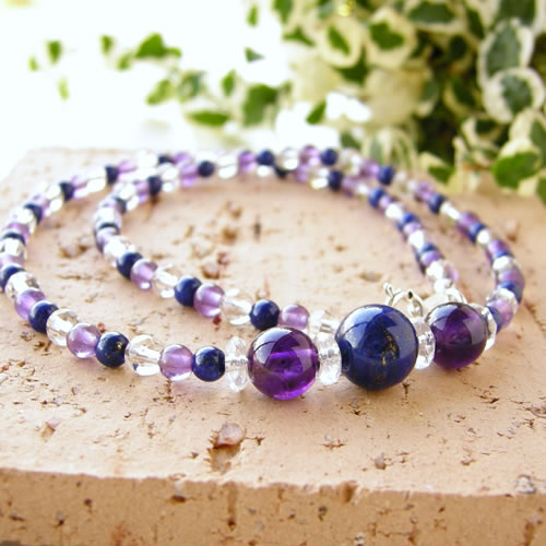 楽天市場】ラピスラズリ アメジスト パワーストーン ネックレス 【幸運