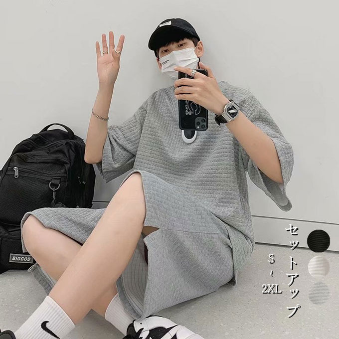 【レビュー特典 20％OFF】セットアップ メンズ 2点セット 半袖tシャツ ハーフパンツ 上下セット 薄手 ペアルック スウェット 無地 シンプル 大きいサイズ スポーツ 運動 カジュアル コーデ 韓国風 夏物画像