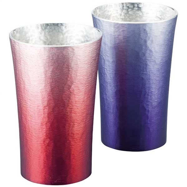 大阪錫器 錫製タンブラー200ml2客セット 16-1-1N2P(赤(HOKAGE)・紫(SHINRA)
