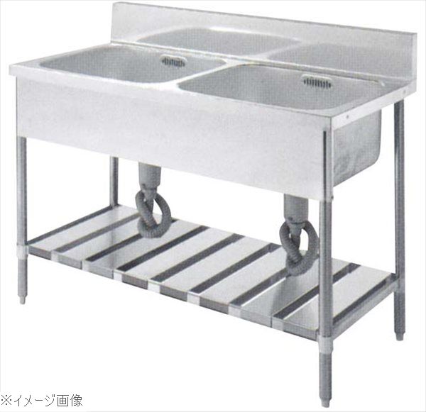 パイプ脚 2槽シンク 排水ホース付 U2S−904 バックガード有|スタイルキッチン