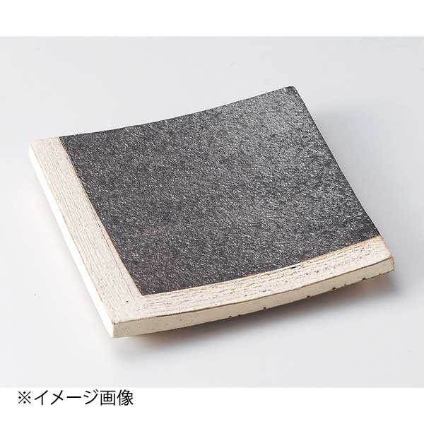 黒窯変角白掛け分け7.3足付角皿(信楽焼)