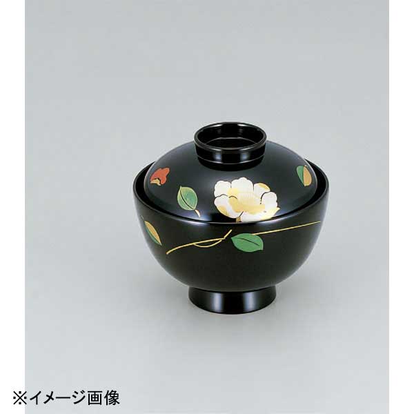 若泉漆器 越前椀 黒に山茶花 本漆塗 1-195-7