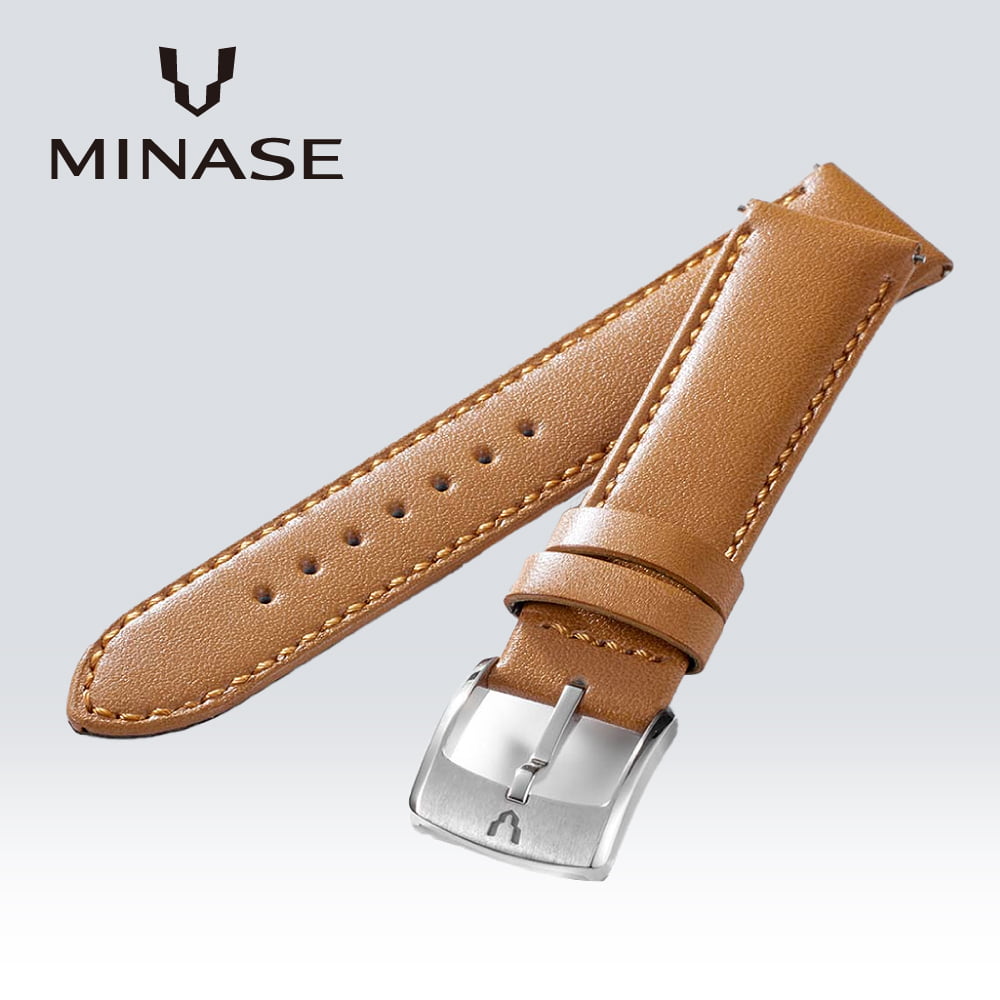 【創業97年正規店】ミナセ MINASE マスタークラフト MASTER CRAFT M3 スムース牛革 M3-VCA20-18 純正 ストラップ バンド ワンタッチ 美錠 簡易着脱 工具不要 アクセサリー メンズ 腕時計 キャメル 日本製 正規品 送料無料｜HARADA 店