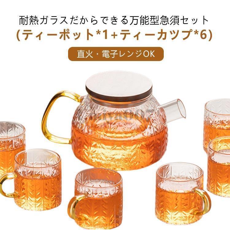マグカップ 急須 セット 6人 ティーポット 耐熱ガラス 直火 茶こし付き ガラスティーポット ガラス製ポット 600ml 手作り レトロ おしゃれ