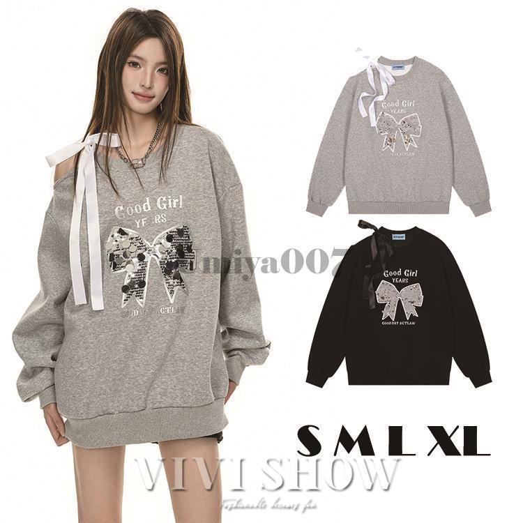 トレーナー レディース 長袖 トップス 肩出し プルオーバー ワッフル スウェット ゆったり ファッション tシャツ