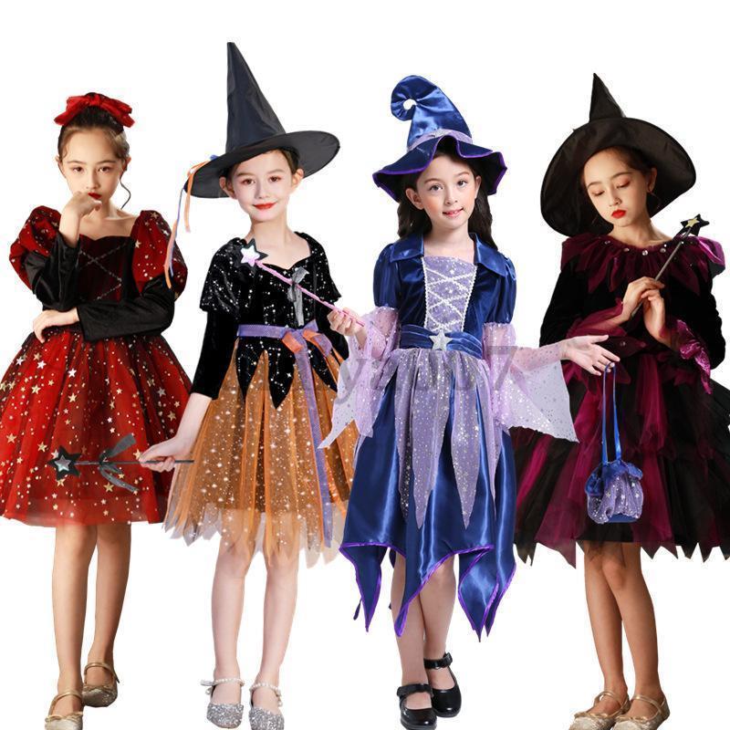 ハロウィン コスプレ 女の子 衣装 魔女 子供 仮装 キッズ コスチューム 洋服 ワンピース Halloween 姫系 カラフルドレス 変装 魔法使い 子どもドレス 悪魔