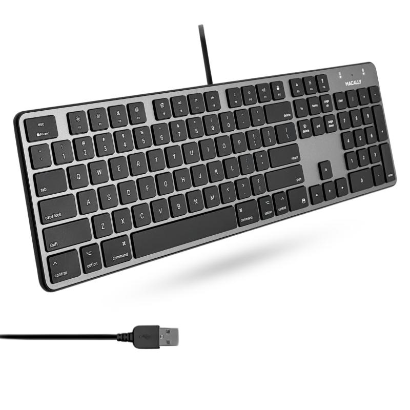 Macally 超薄型 USB A 有線キーボード テンキー付き Apple Mac Pro、MacBook Pro/Air、iMac、Mac Mini、ラップトップ コンピュータ、Windows デスクトップ PC ラップトップ用 シルバー (SLIM