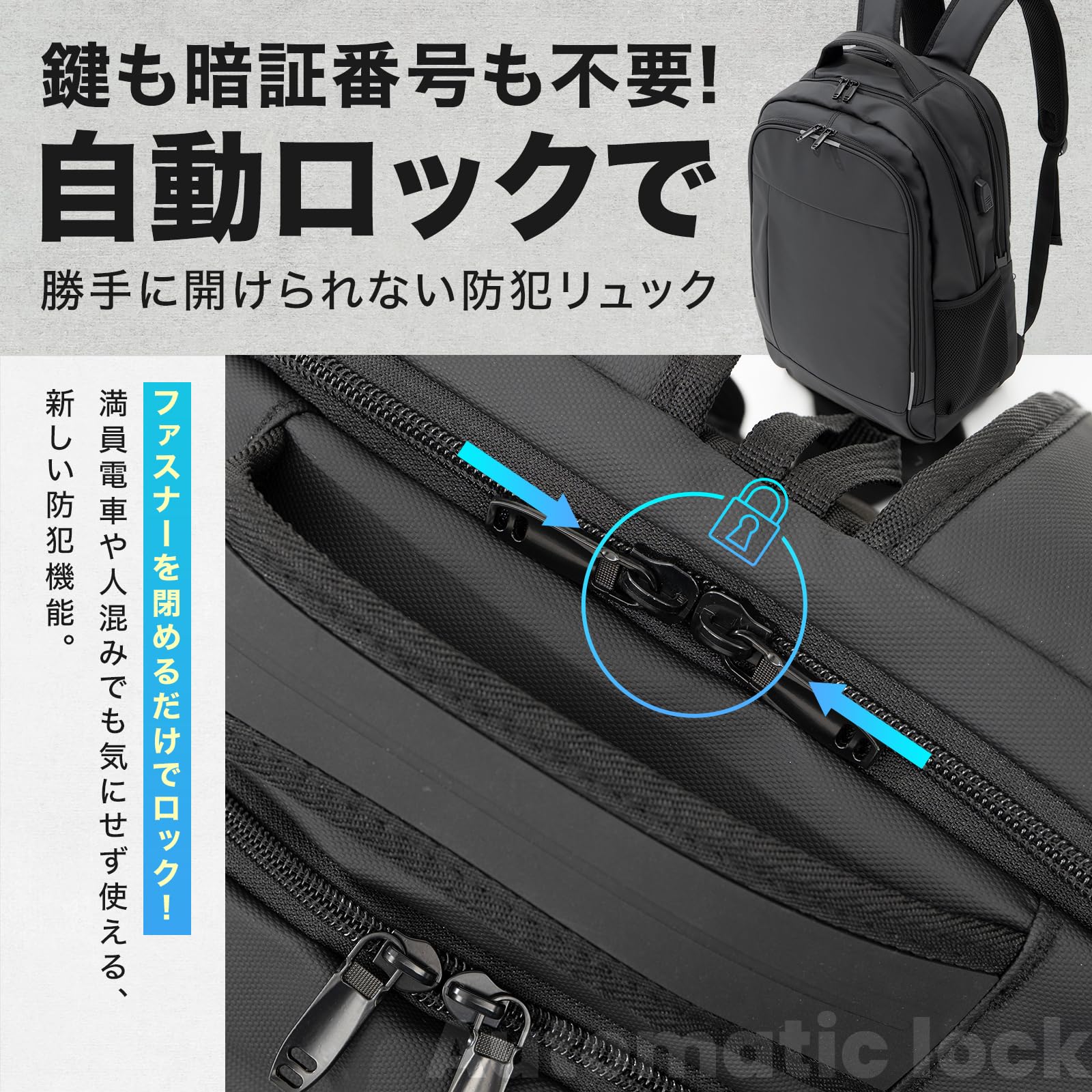 [YRK online store] 防犯リュック 自動ロック搭載 ビジネスリュック 海外旅行 機内持ち込み PC15.6～17.3インチ対応 USB充電ポート 大容量 メンズ レディース 撥水 [Sサイズ]｜ＨＲテクノロジーズ店